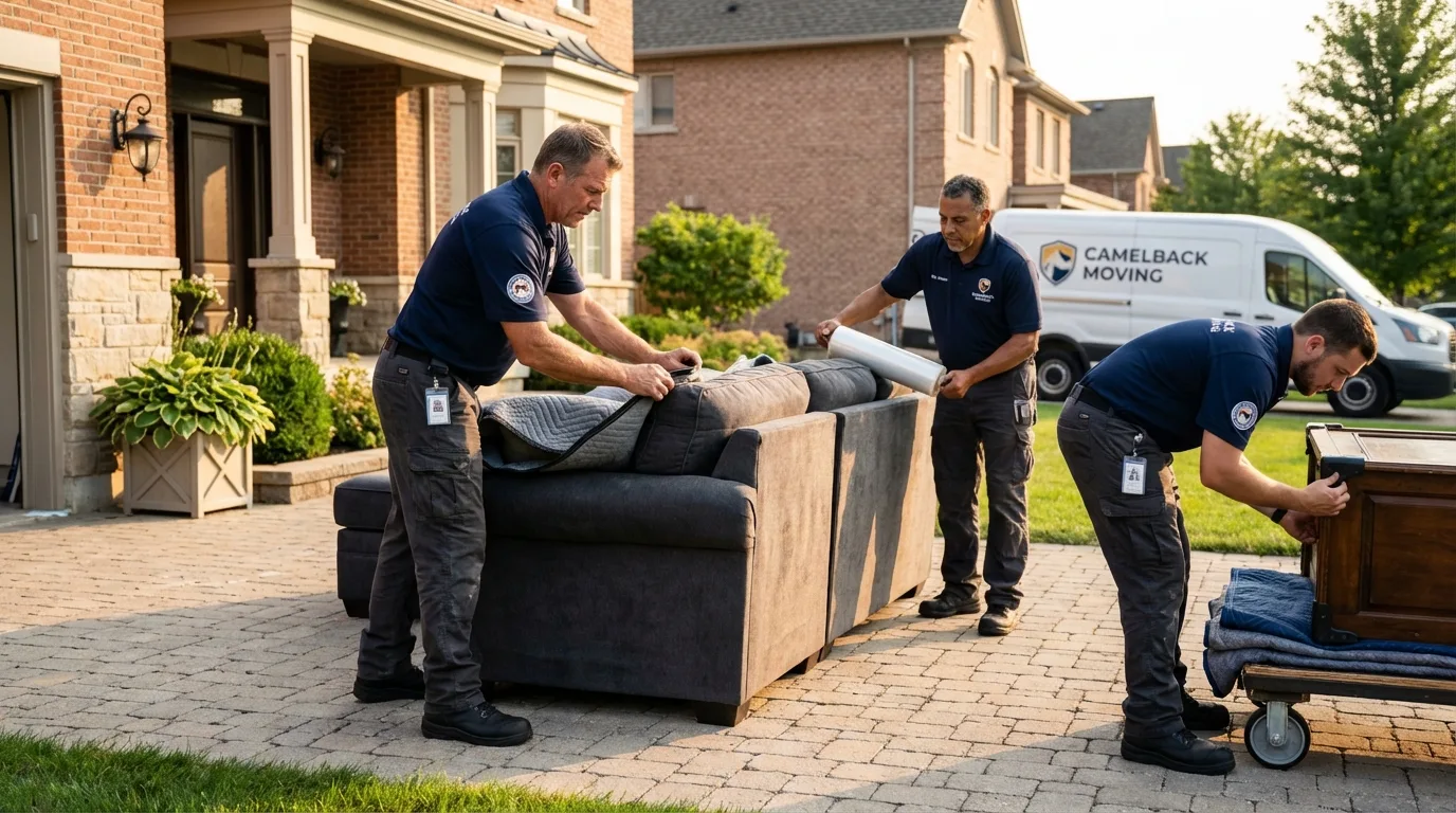 Large estate moving crew wrapping furniture in Fremont, NH
